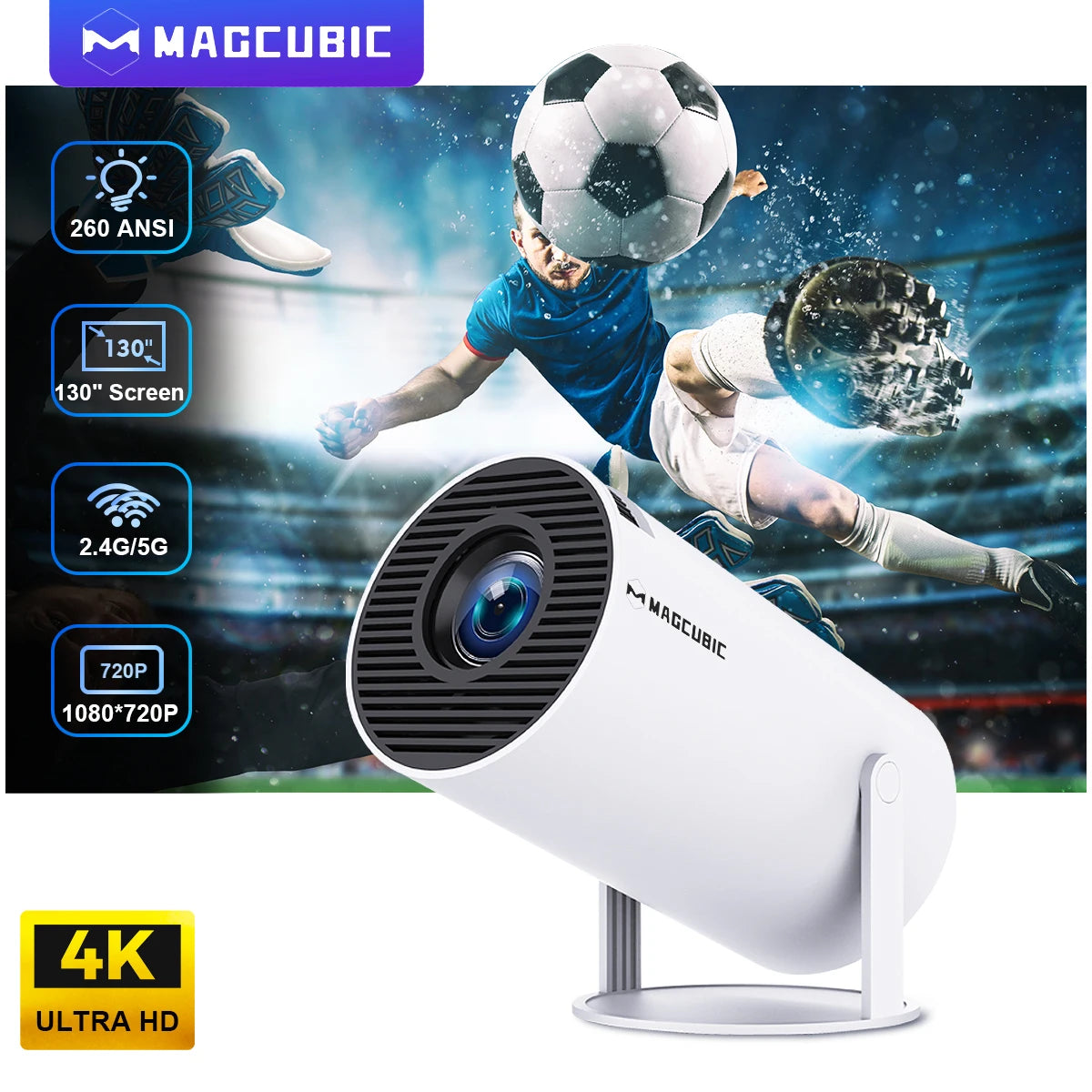 HY300 Pro 4K Android 11 Projector - 260 ANSI, Dual WiFi, Bluetooth 5.0, 180° Flexibility, Portable Outdoor Cinema